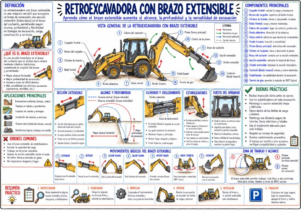 Retroexcavadora con Brazo Extensible